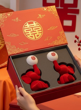 新中式红色龙形装饰摆件结婚礼物树脂囍字吉祥家居摆设