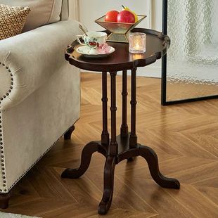 复古怀旧实木雕刻花边茶几客厅小户型圆形边桌装饰摆件