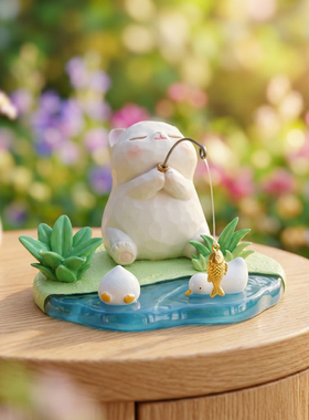 萌宠猫咪钓鱼树脂桌面摆件送礼