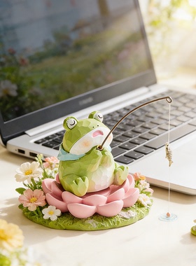 可爱青蛙钓鱼桌面摆件解压治愈