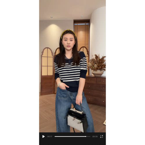 SANMI/叁米   【海军领】撞色条纹针织衫  S2010