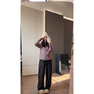 H235 SANMI 松紧腰头直筒阔腿裤 加绒乌木咖 叁米