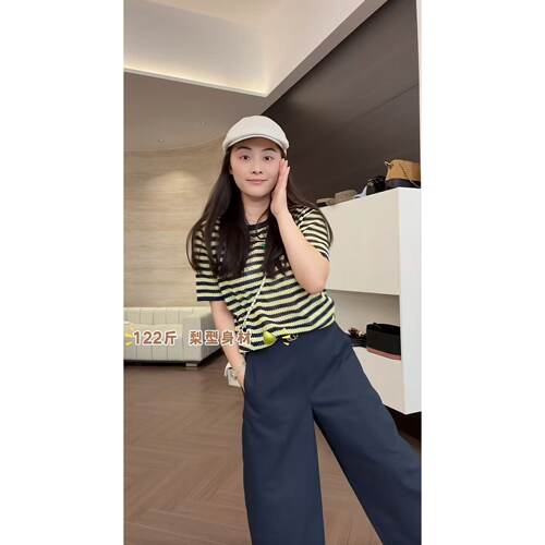 SANMI/叁米   圆领条纹针织短袖   6871