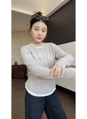 SANMI/叁米   万能内搭 “再生纤维 加绒版” 假两件T恤  J1396