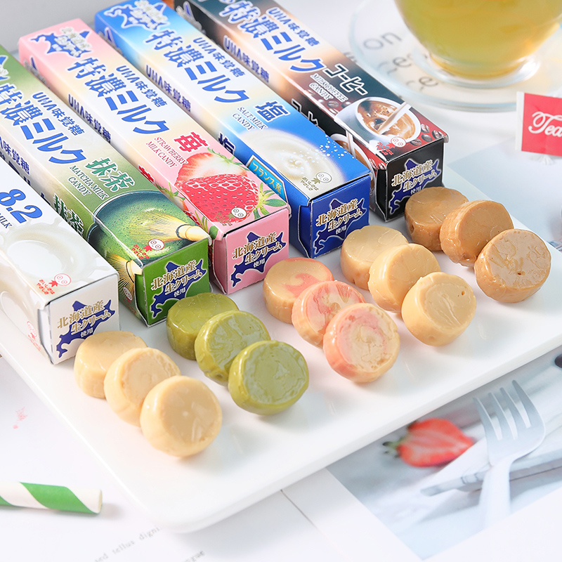日本进口糖果 UHA悠哈特浓牛奶糖8.2系列草莓抹茶咖啡硬糖条装37g