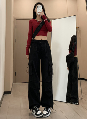 灰色冰丝工装裤女防晒夏薄款2026新款小个子速干休闲宽松运动裤FX