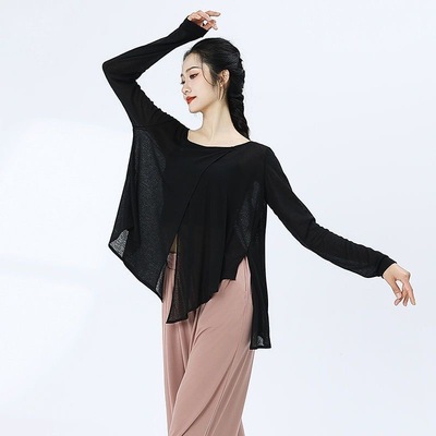 2025新款古典舞蹈练功服显瘦黑色纱衣女飘逸演出服现代舞宽松上衣