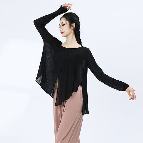 2025新款古典舞蹈练功服显瘦黑色纱衣女飘逸演出服现代舞宽松上衣 - 封面