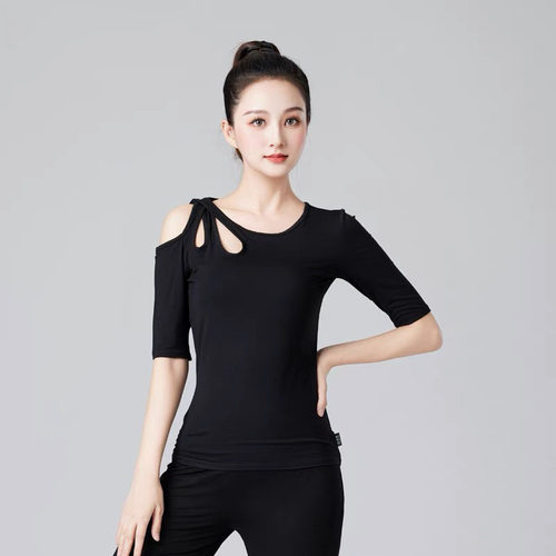 拉丁舞上衣女夏季国标舞服装莫代尔舞蹈服练功服华尔兹摩登舞上装