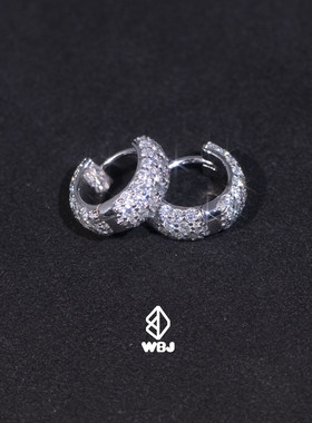 WBJ定制珠宝莫桑宽版耳环 925银 镀金 情侣耳环 节日礼物嘻哈耳饰