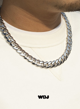 WBJ定制珠宝 13mm素银古巴链 光金古巴链 cuba chain hiphop