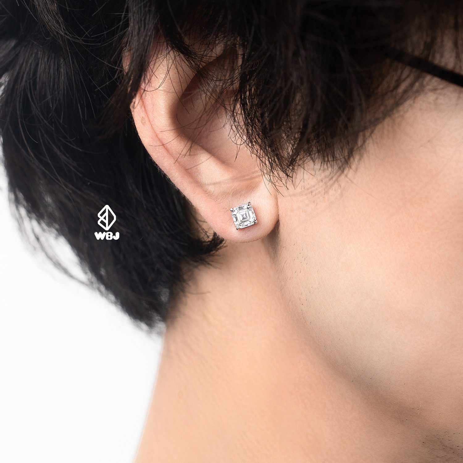 WBJ定制珠宝 莫桑阿斯切耳钉 S925银手工镶嵌莫桑石 电镀18K金男,饰品/流行首饰/时尚饰品新,耳钉,淘宝优惠券,粉丝福利购,淘宝优惠卷