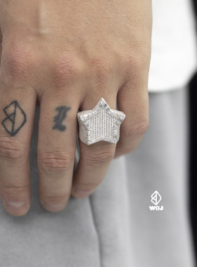 WBJ定制珠宝霓虹五角星戒指T方五角星925银镀金 star ring