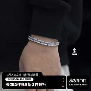 wbj定制珠宝7mm s925银镀金饰品Tennis bracelet T方拼镶手链