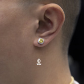 wbj定制珠宝垫形群镶耳钉银满镶嵌镀金S925 银镀金纯银饰