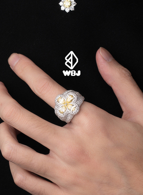 WBJ定制珠宝幸运花戒指嘻哈指环