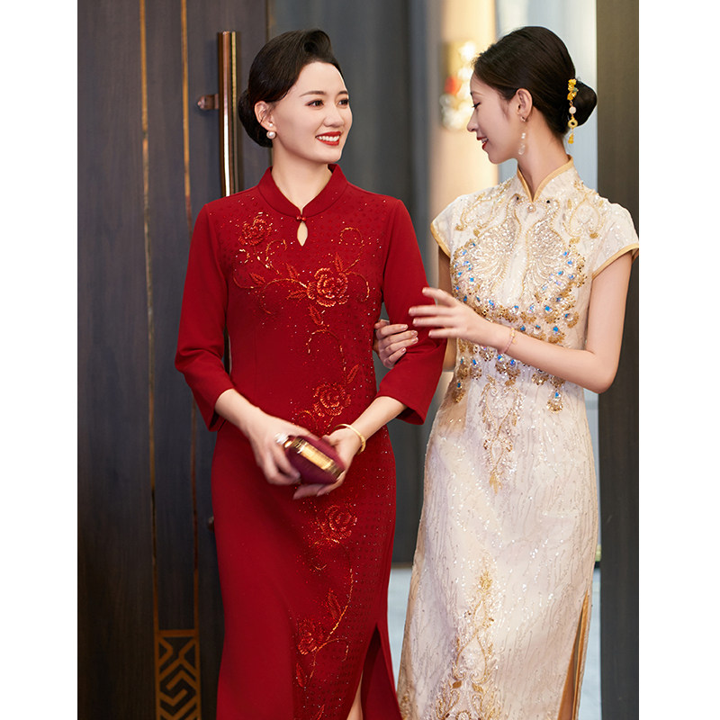 高贵婚礼结婚妈妈婚宴礼服春秋年轻丈母娘连衣裙高端喜婆婆婚宴装