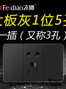 飞雕118型大板灰一插1插五孔5孔3孔一位五孔开关插座家用面板灰色