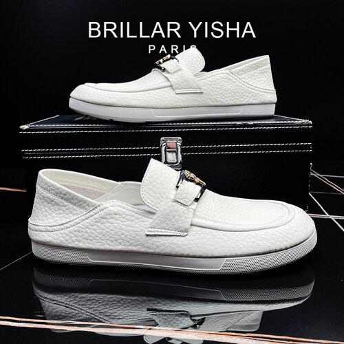 BRILLAR YISHA欧洲站男鞋潮牌夏季新款真皮透气一脚蹬懒人乐福鞋