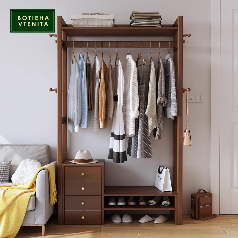 BOTIEHA VTENITA实木挂衣架换鞋凳一体进门衣帽架落地家用门口