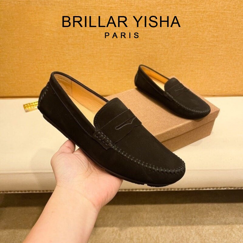 BRILLAR YISHA豆豆鞋男夏季新款真皮商务高端奢侈品一脚蹬乐福鞋