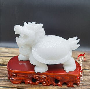 天然白玉龙龟摆件石雕龙龟玉石玄武摆设客厅家居玄关玉摆饰装饰品