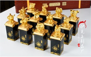 和田玉十二生肖印章金镶玉鼠牛虎兔龙蛇马羊猴鸡狗猪印玺玉玺摆件