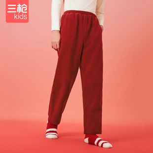 三枪儿童卫裤男童女童宽松休闲长裤秋冬保暖家居裤红色喜庆中大童