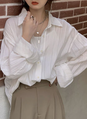 慵懒风微透防晒衣衬衣小众设计感垂感衬衫开衫外套夏季白色上衣女