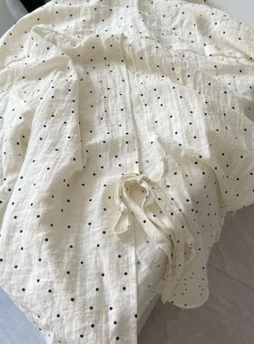 韩版加大码遮肉白色波点长袖衬衫夏季开叉衬防晒外套上衣潮外搭