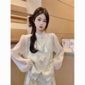 盘扣改良旗袍衬衫 女2025春季 新款 新中式 复古国风小众刺绣长袖 上衣