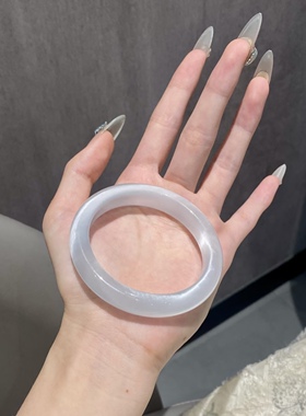 天然猫眼石手镯女款白月光荔枝冻玛瑙玉髓玉镯镯子翡翠手镯