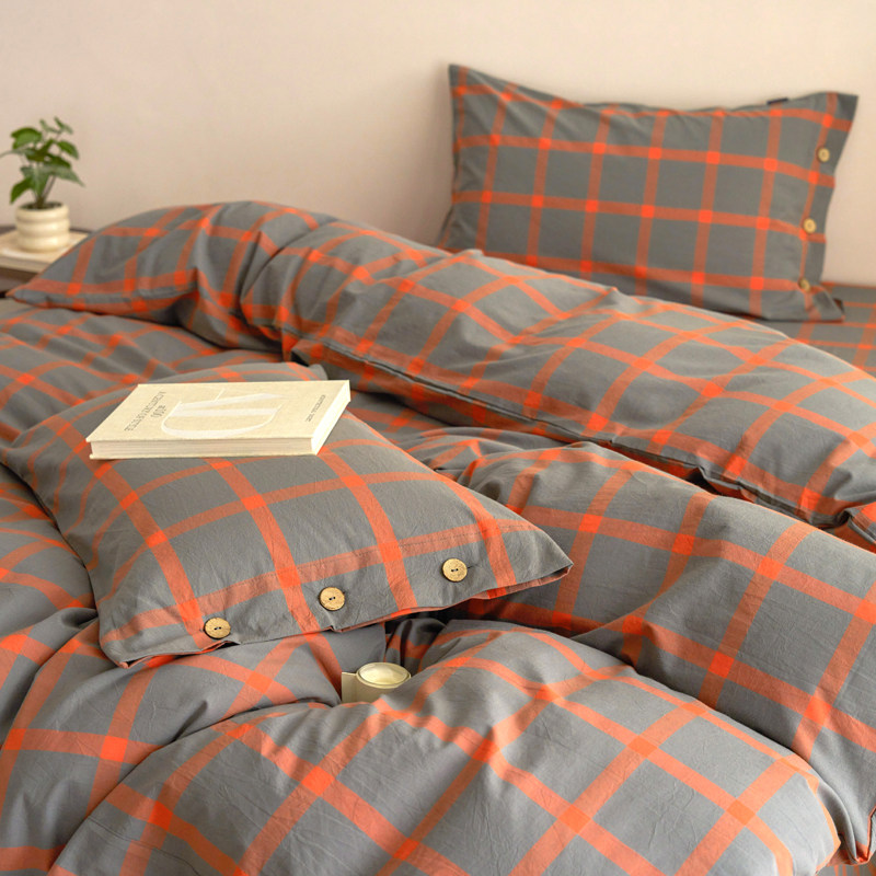 简约大格子全棉床上四件套纯棉色织水洗棉纽扣款学生公寓三件套,床上用品,床品套件/四件套/多件套,淘宝优惠券,粉丝福利购,淘宝优惠卷