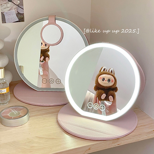 LED化妆镜带灯可折叠调光放大便携式随身学生宿舍台式桌面镜新款