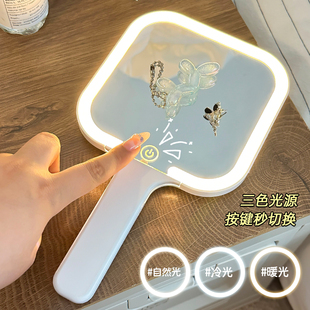 led手持镜子带灯女学生宿舍高颜值化妆镜便携式随身迷你桌面旅行