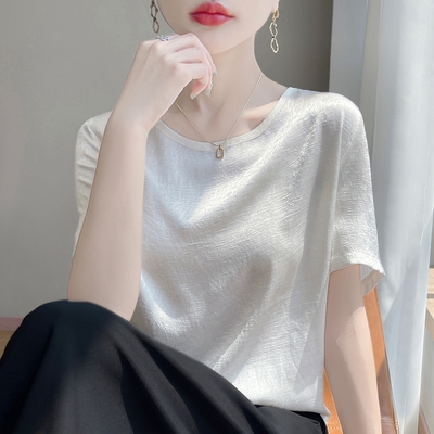 丝滑缎面短袖女t恤2025新款正肩