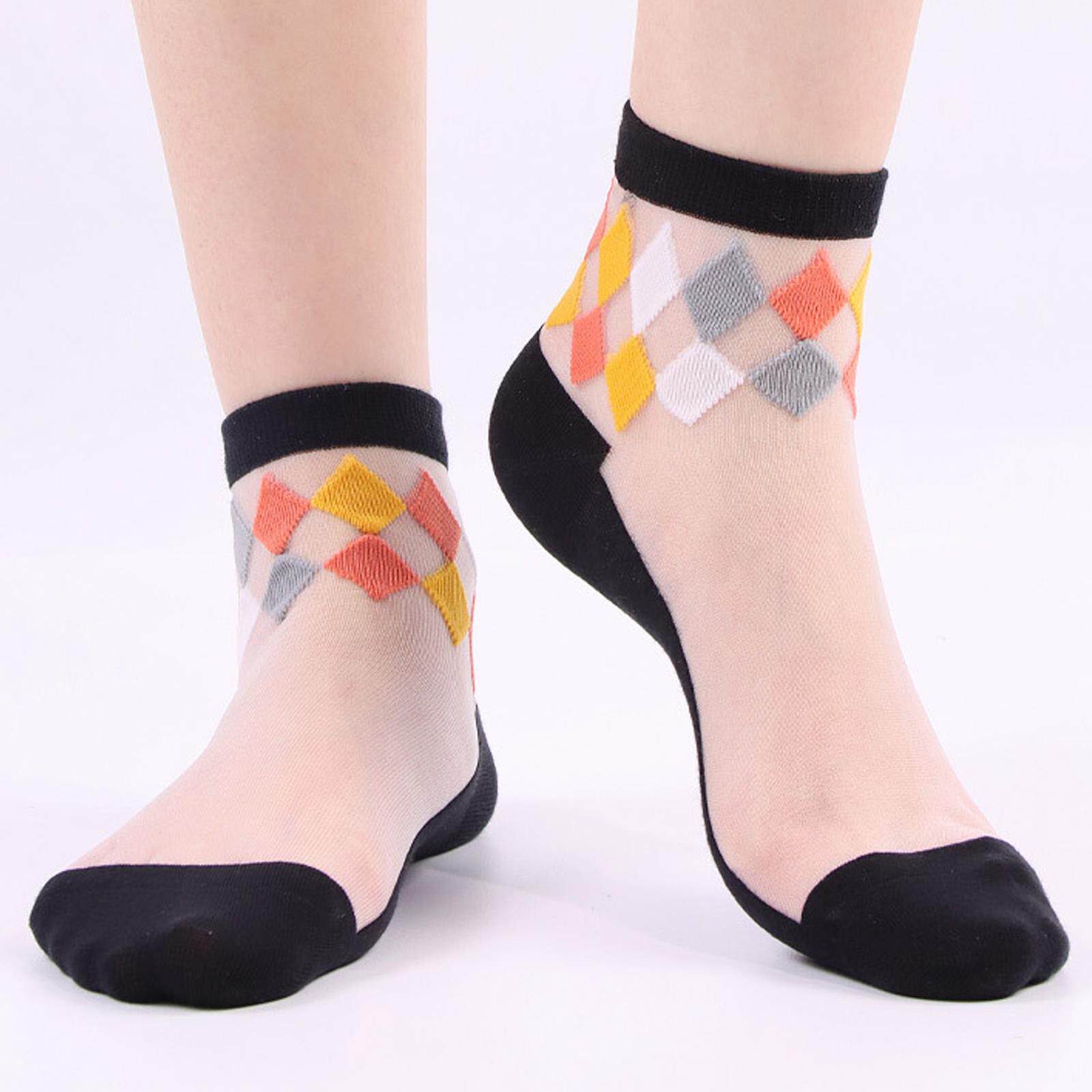 袜子女夏季新款糖果色菱形水晶袜透明玻璃丝袜i潮可爱短袜