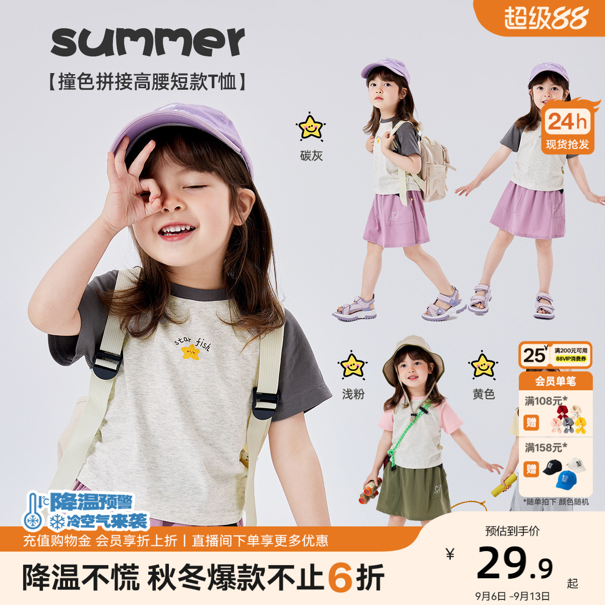 女童短袖夏款女宝夏季轻薄T恤宝宝体恤衫新款卡通半袖儿童夏装潮
