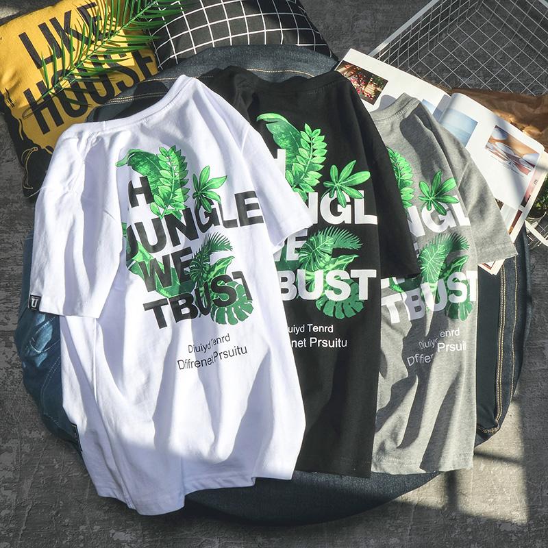 夏季短袖t恤男个性树叶字母印花潮牌宽松学生半袖百搭打底衫上衣在类目 男装, T恤中 - 来自Buy2taobao.com提供专业的淘宝代购服务