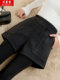 子春秋冬薄款 纯棉裤 外穿高腰弹力加绒加厚 女毛呢短裤 假两件打底裤