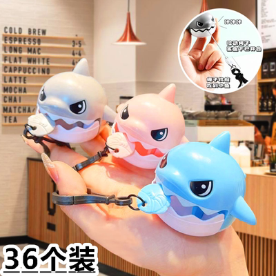 拉线咬牙鲨鱼挂件可拉绳解压神器大鱼吃小鱼创意包包小鲨鱼钥匙扣
