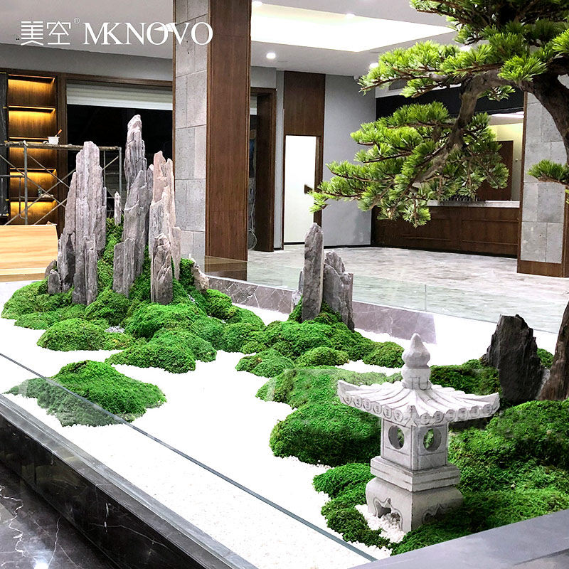 天然斧劈石装饰盆景微景观假山石头造景永生苔藓石灯摆件/美空780