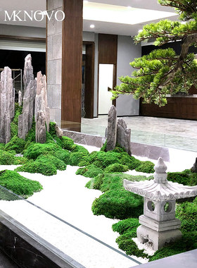 天然斧劈石装饰盆景微景观假山石头造景永生苔藓石灯摆件/美空780