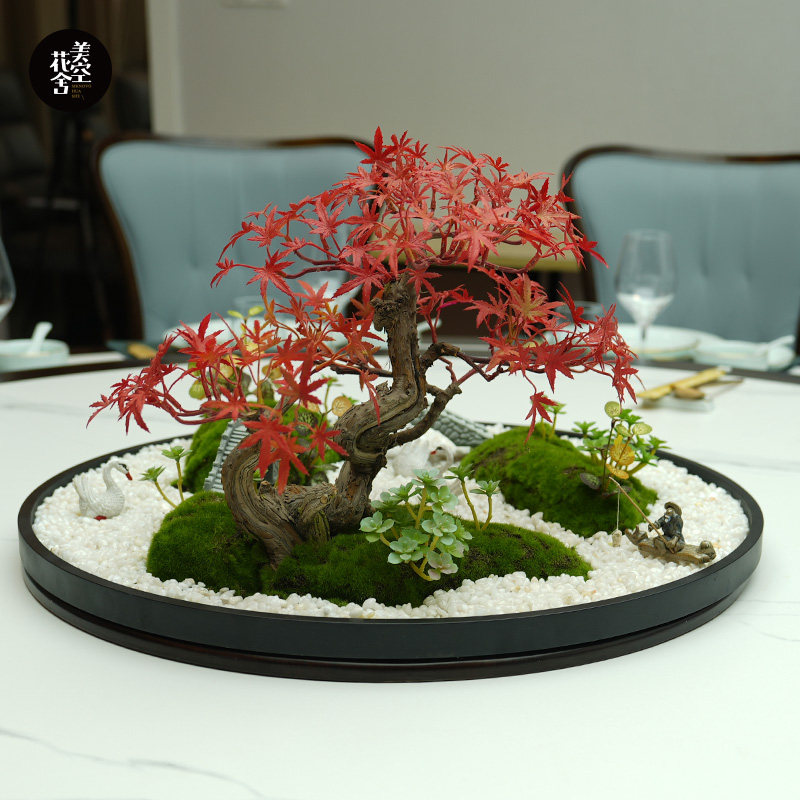 美空花舍餐桌转盘枫树微景观摆件图片