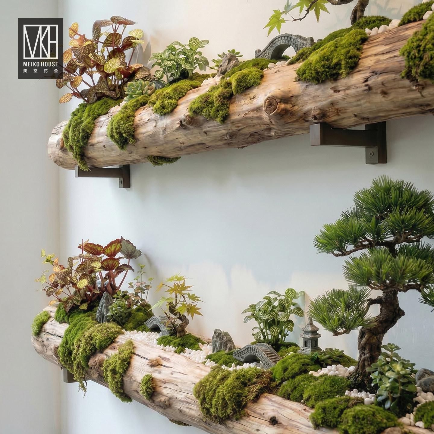 上海美空背景墙装饰枯木微景观壁挂墙壁苔藓绿植仿真树桩造景植物