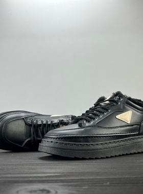 SIFU鞋匠 外贸 秋冬男高帮加绒棉鞋保暖平底板鞋复古老钱风皮鞋