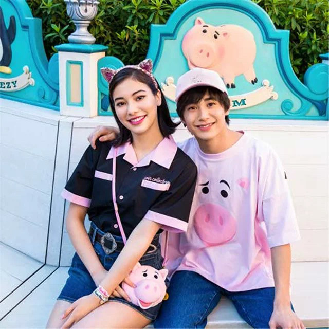 夏季 日单东京乐园D成人大人棉卡通衬衫35棉 家庭装面料好l