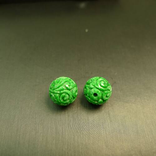 天然A货翡翠团寿雕花圆珠子