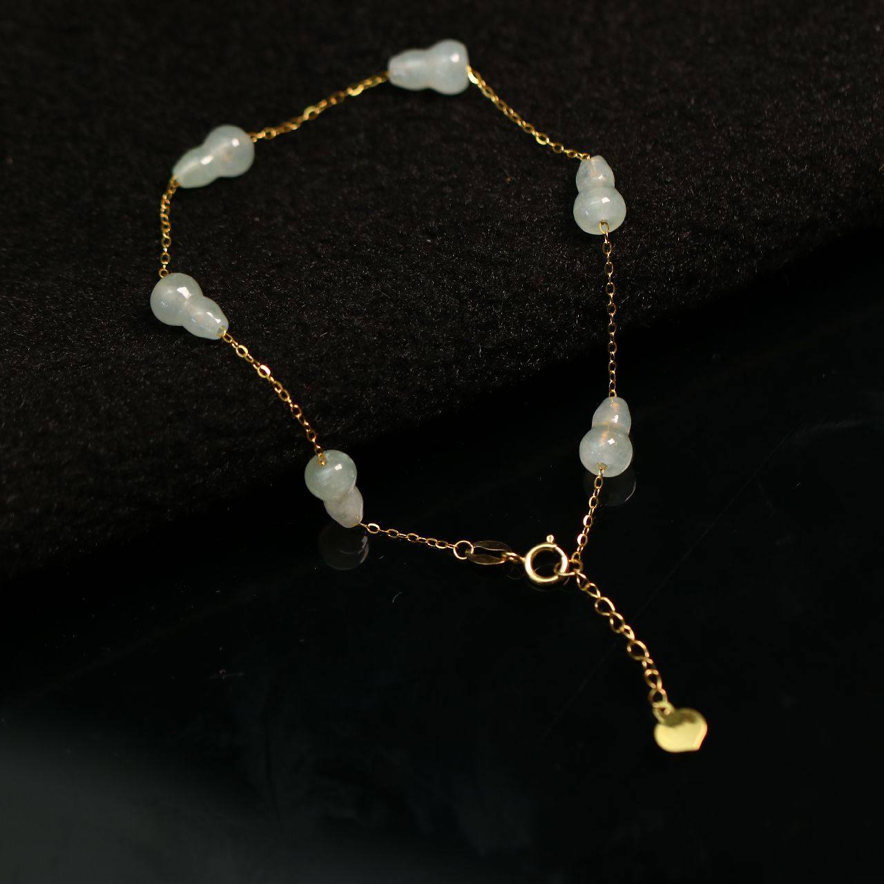 #A791一条18K金镶嵌白色冰种天然A货翡翠葫芦手链手串,珠宝/钻石/翡翠,手链/手串,淘宝优惠券,粉丝福利购,淘宝优惠卷