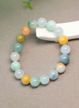 #J726冰糯种多色缅甸天然A货翡翠素面珠子手串手链